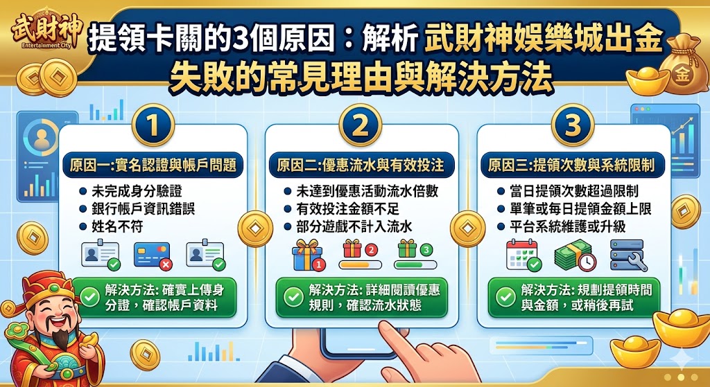 提領卡關的3個原因：解析 武財神娛樂城出金 失敗的常見理由與解決方法